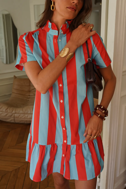 Red/Turquoise Blue Stripe Dress