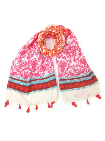 Pink/Orange Juri Tassel Flower Scarf