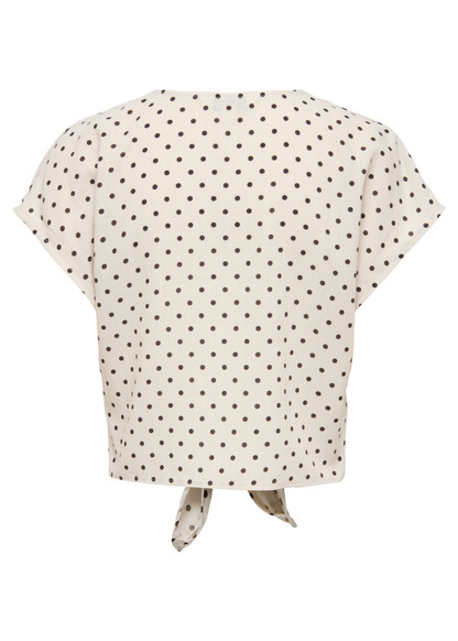 Pumice Stone/Chocolate Polka Dot Tie Front Blouse