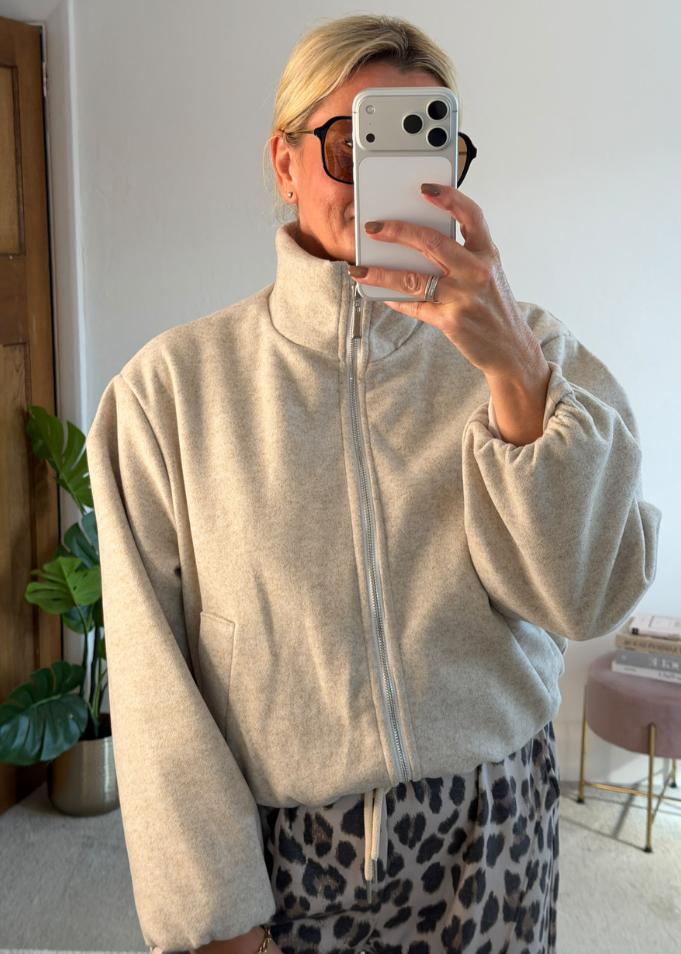 Burgundy Brushed Funnel Neck Zip Jacket