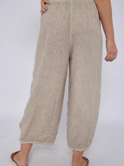 Mocha Washed Linen Barrel Pocket Trousers