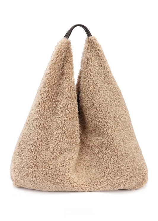 Camel Oversized Teddy Slouchy Hobo Bag