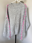 Grey/Pink Contrast Stitch Cosy Jumper