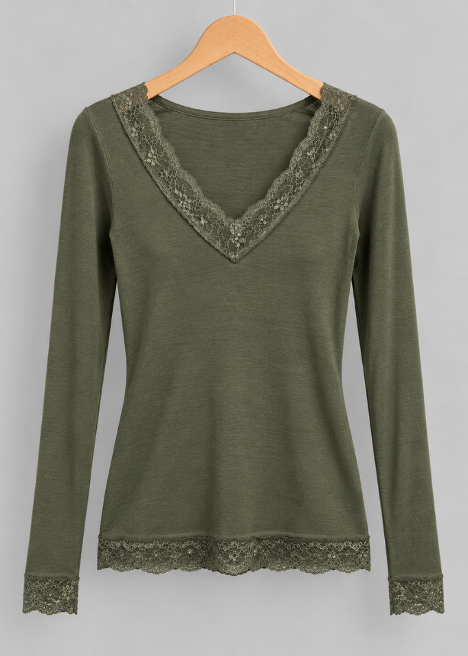 Plum Cashmere Mix Lace Trim Layering Top
