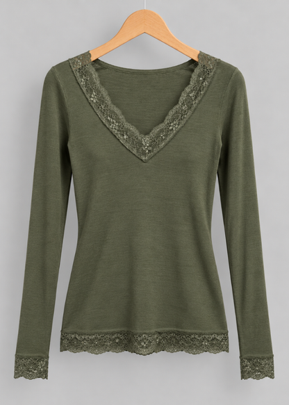 Plum Cashmere Mix Lace Trim Layering Top
