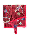 Burgundy Tassel Pattern Silk Touch Square Scarf