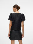 Merle Black Puff Embossed Flower Blouse