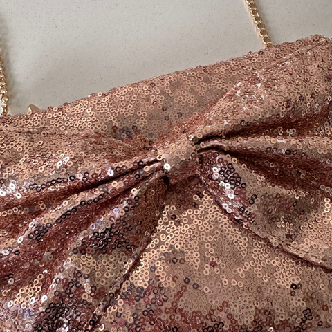 Rose Gold Large Bow Glitter Clutch Bag Boutiquemma