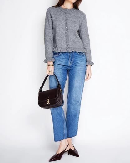 Black Ruffled Buttoned Cardigan