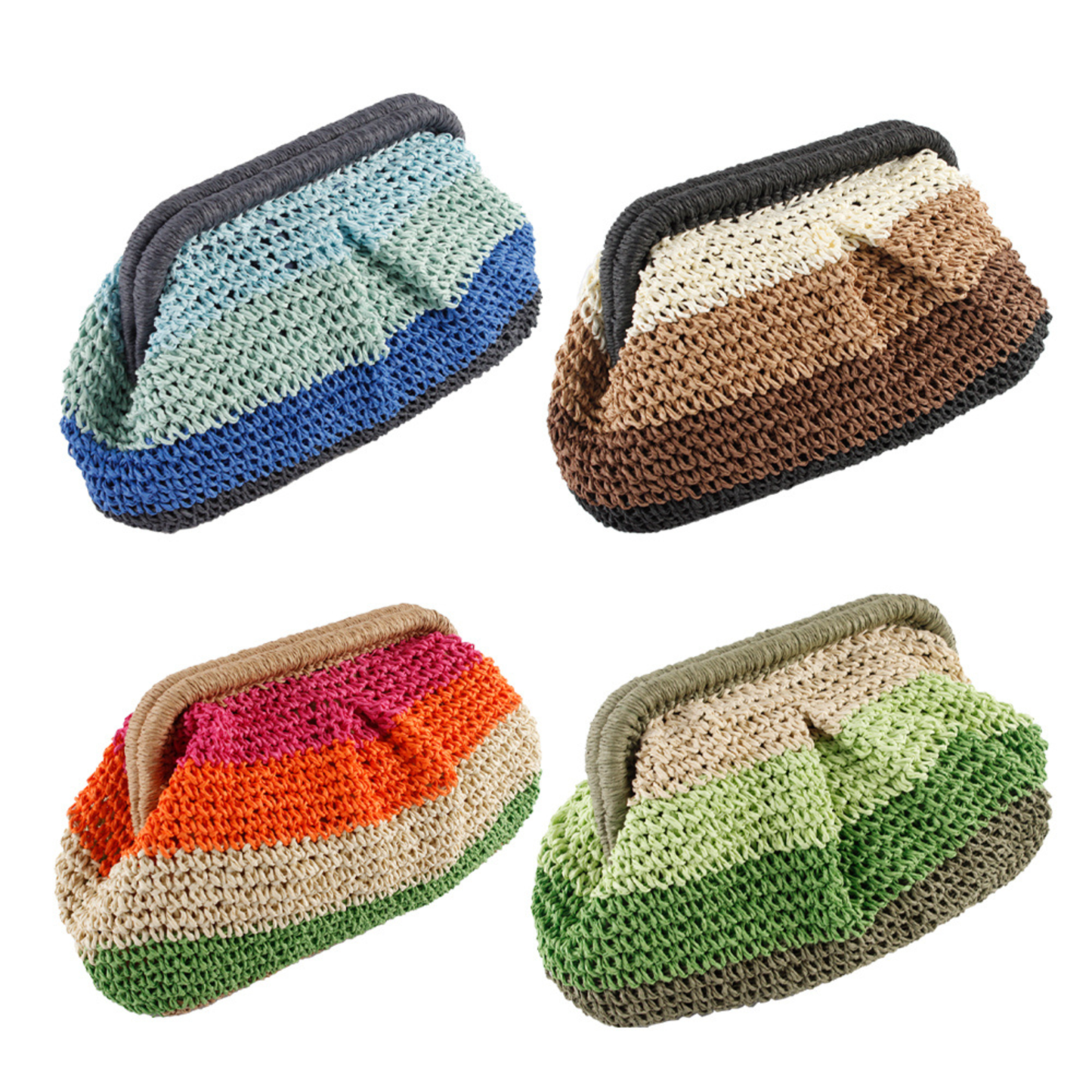 Navy Straw & Multicolour Pouch Bag