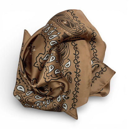 Tan Paisley Bandana Square Silk Touch Scarf 70cm