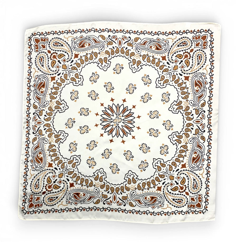 Tan Paisley Bandana Square Silk Touch Scarf 70cm