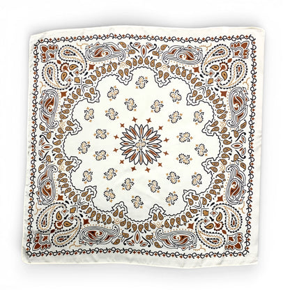 Tan Paisley Bandana Square Silk Touch Scarf 70cm