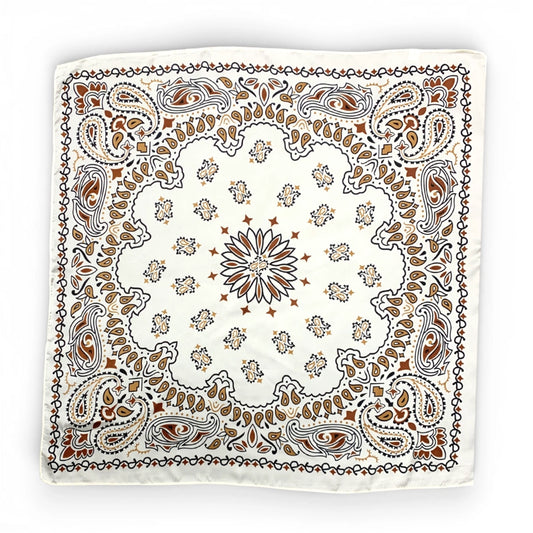Cream Paisley Bandana Square Silk Touch Scarf 70cm