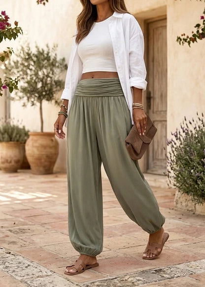 Khaki Viscose Balloon Leg Trousers - PRE ORDER