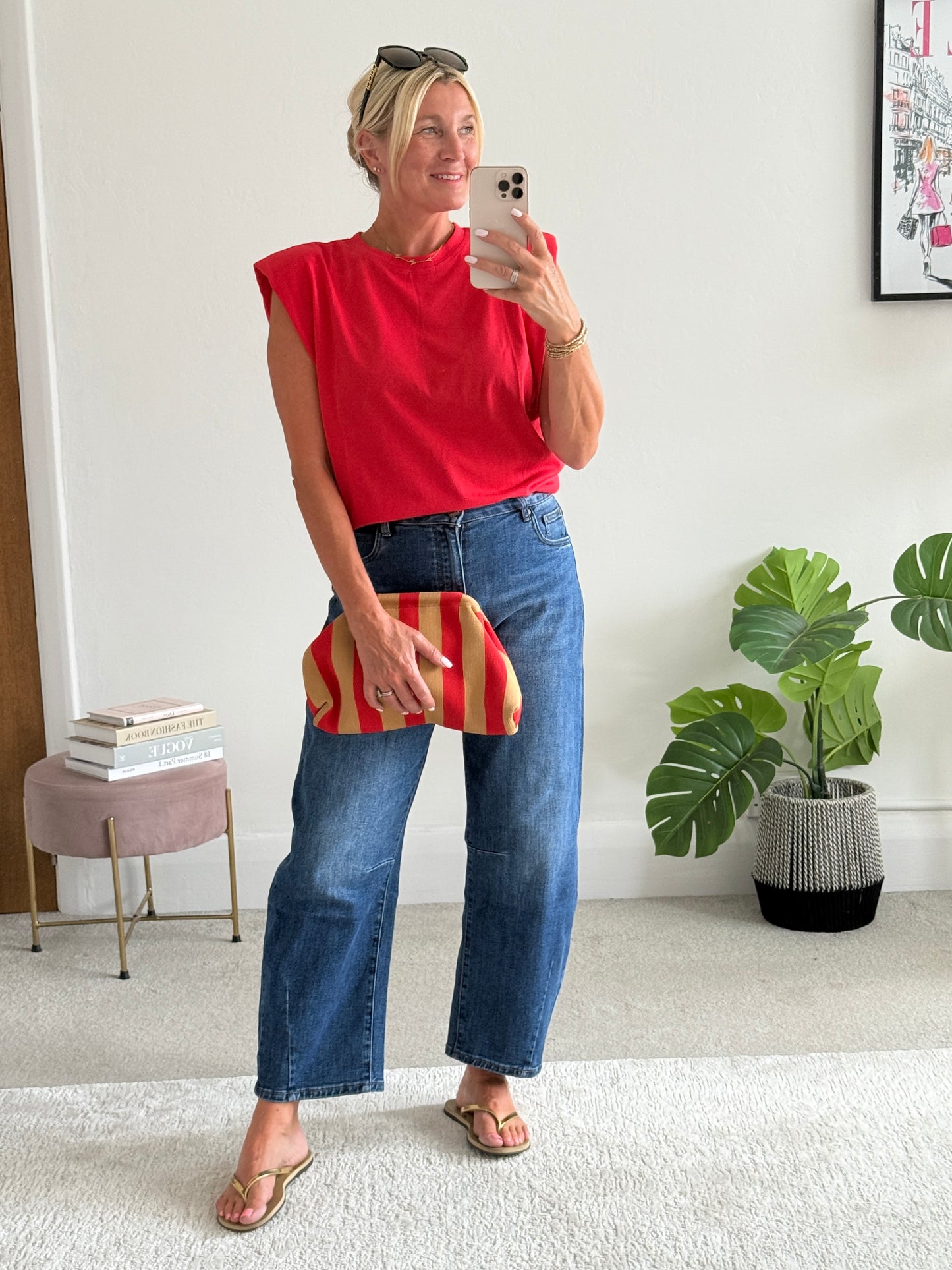 Red Structured Shoulder T-Shirt