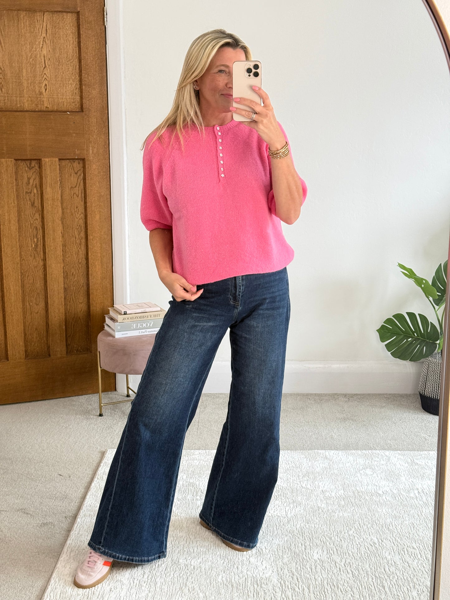 Navy Alpaca Mix Diamanté Button Jumper
