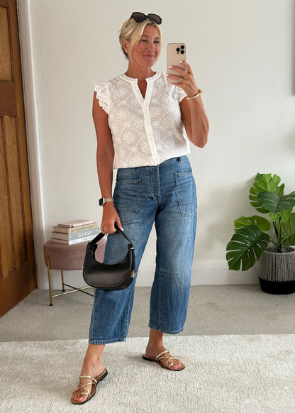 White Floral Broderie Anglaise Blouse