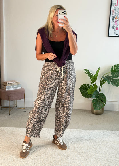 Small Leopard Print Barrel Joggers
