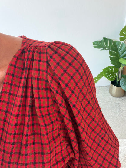 Red Heritage Check V-Neck Tiered Dress