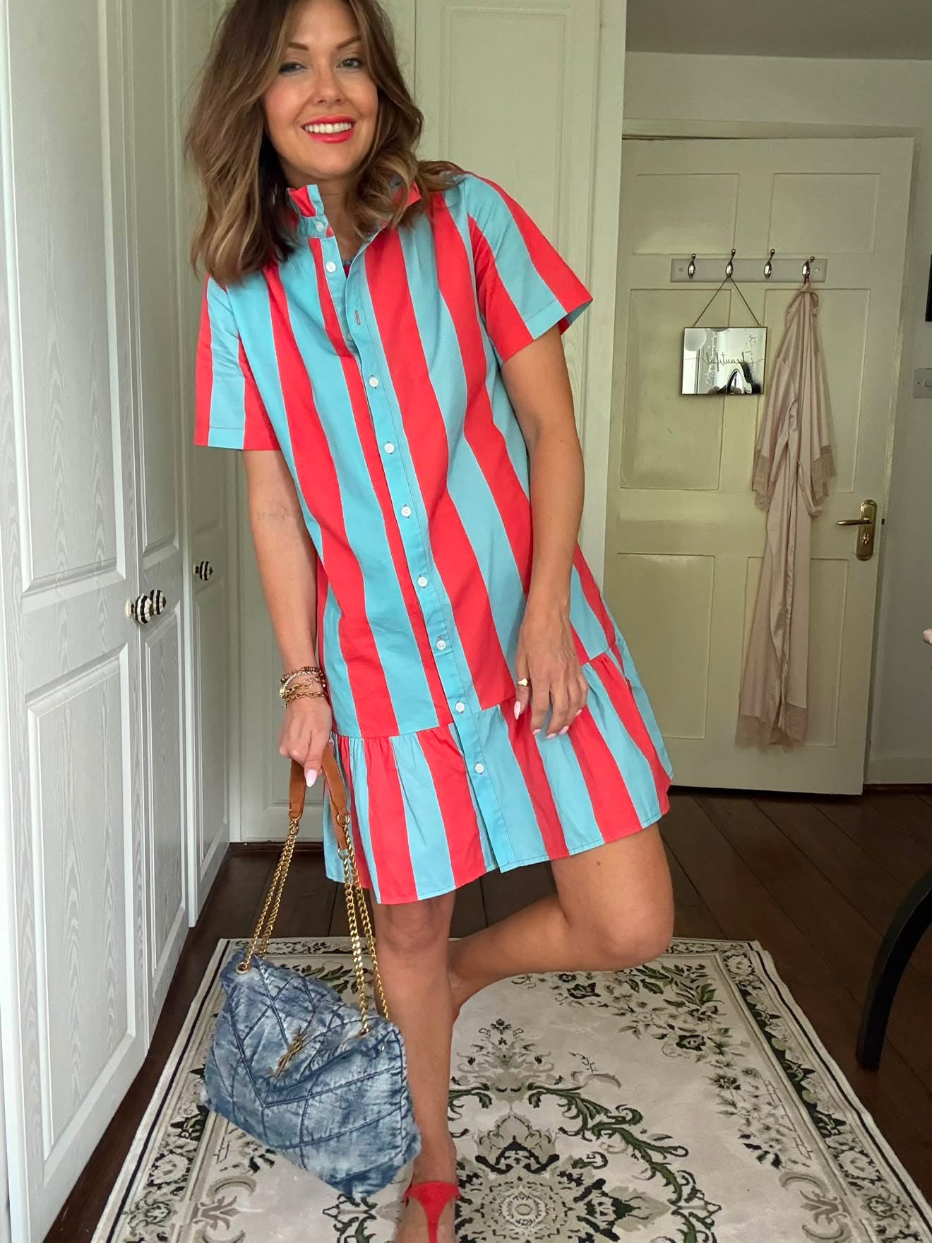 Red/Turquoise Blue Stripe Dress