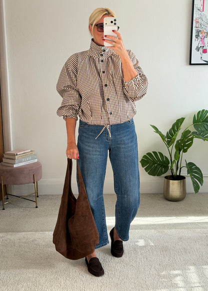 Chocolate Check Funnel Neck Jacket