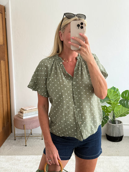 Navy Star Frill Sleeve Blouse