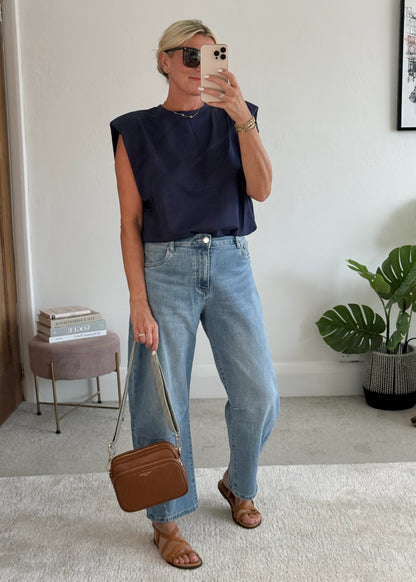 Navy Structured Shoulder T-Shirt