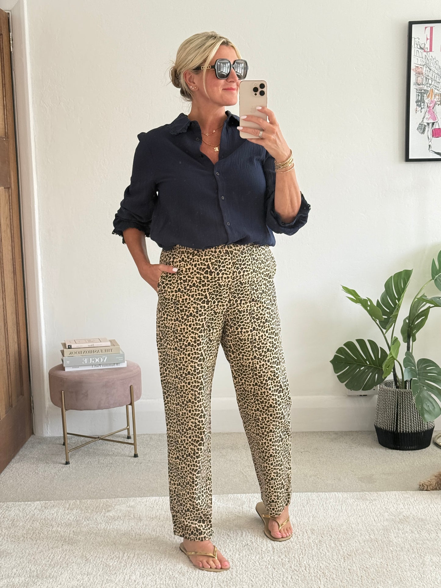 Leopard Print Straight Leg Trousers