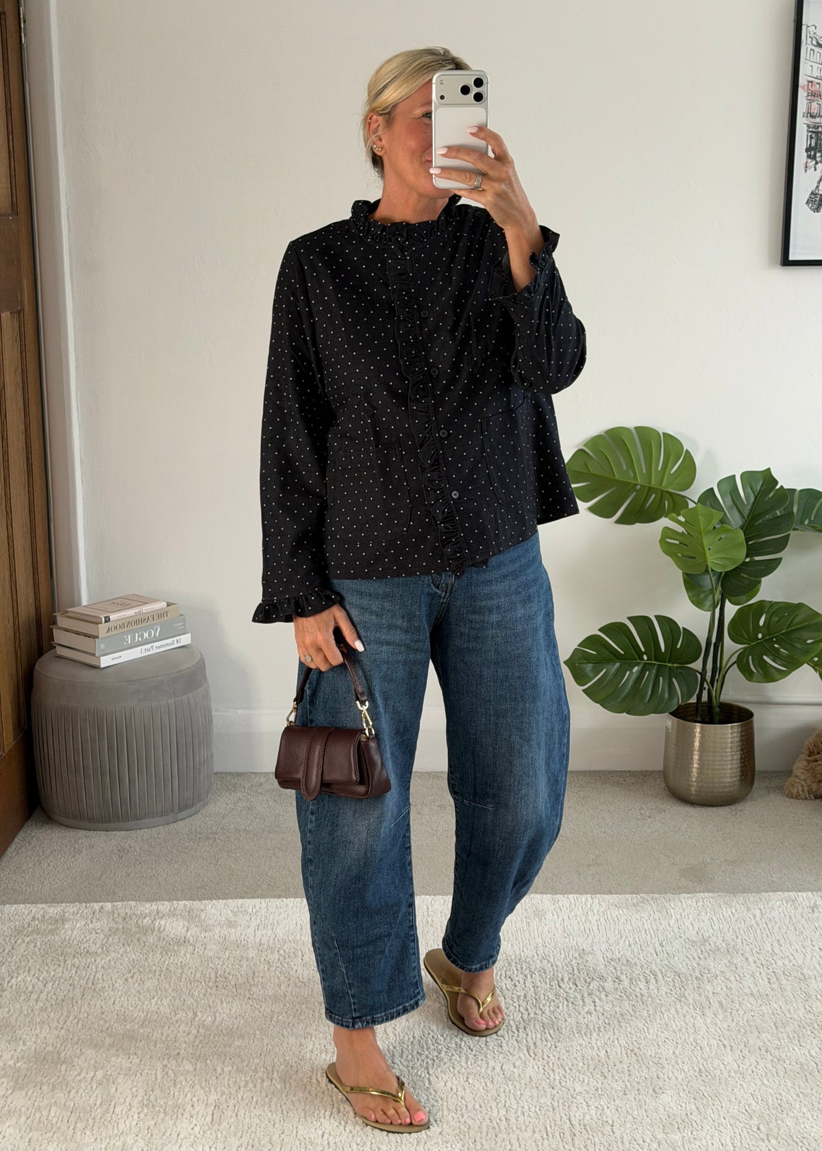 Navy Polka Dot Frill Shacket