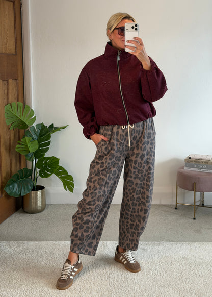 Burgundy Brushed Funnel Neck Zip Jacket