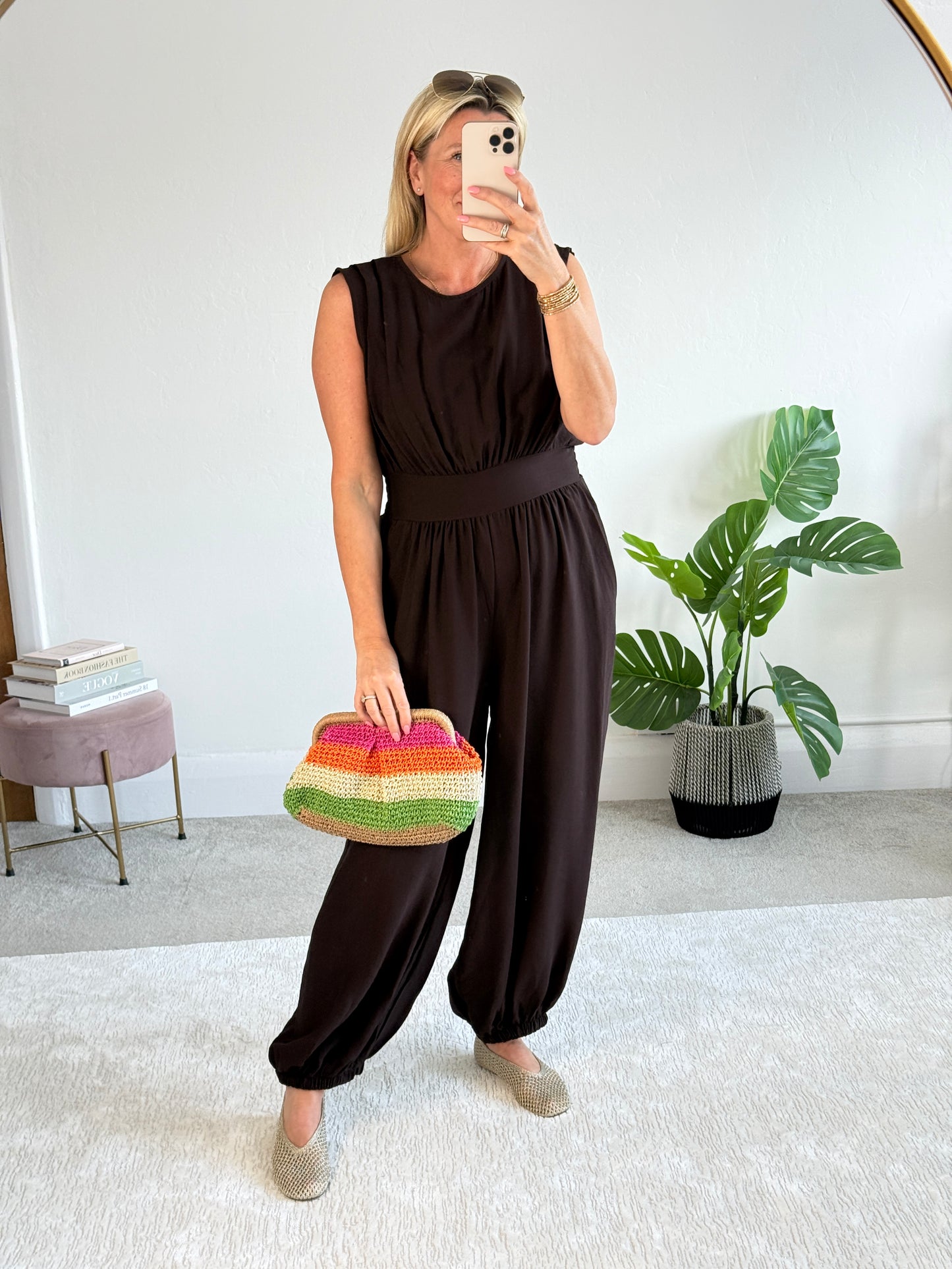 Chocolate Elasticated Sleeveless Harem Jumpsuit