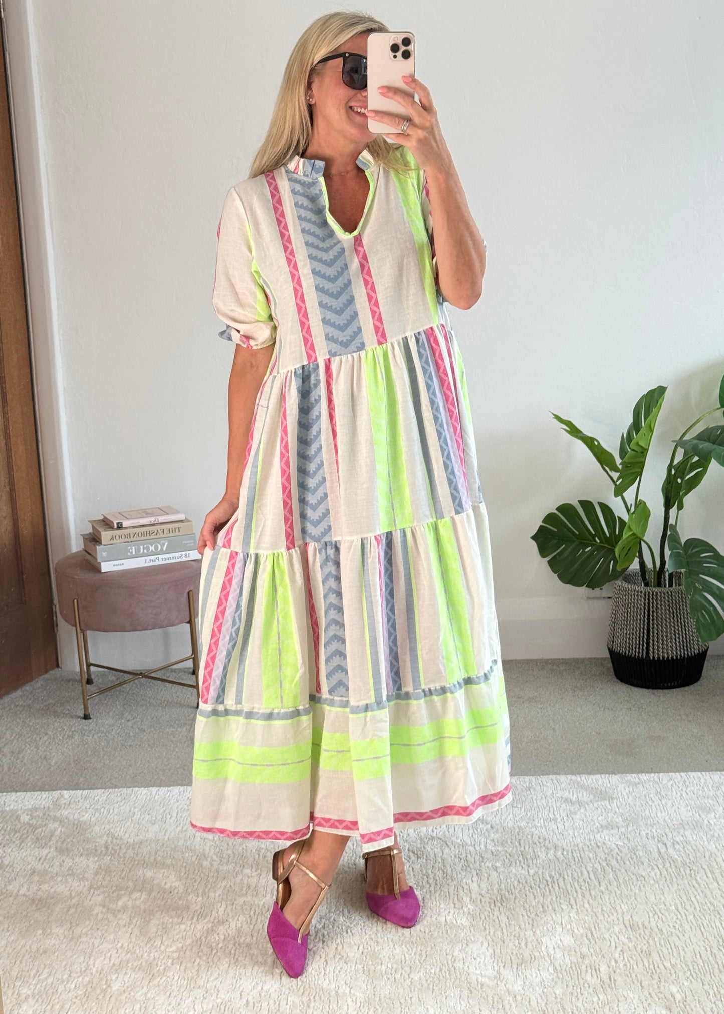 Neon/Blue Aztec Maxi Dress