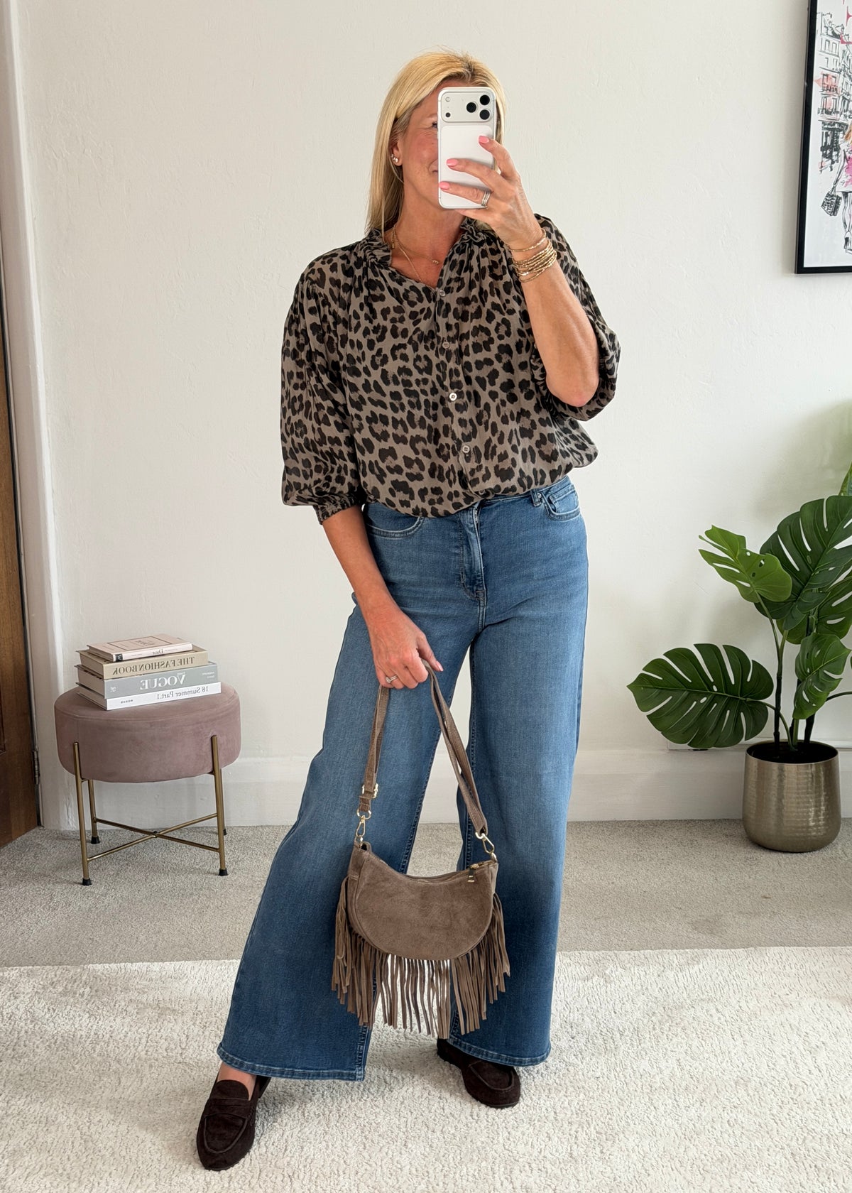 Mocha Leopard 3/4 Puff Sleeve Blouse