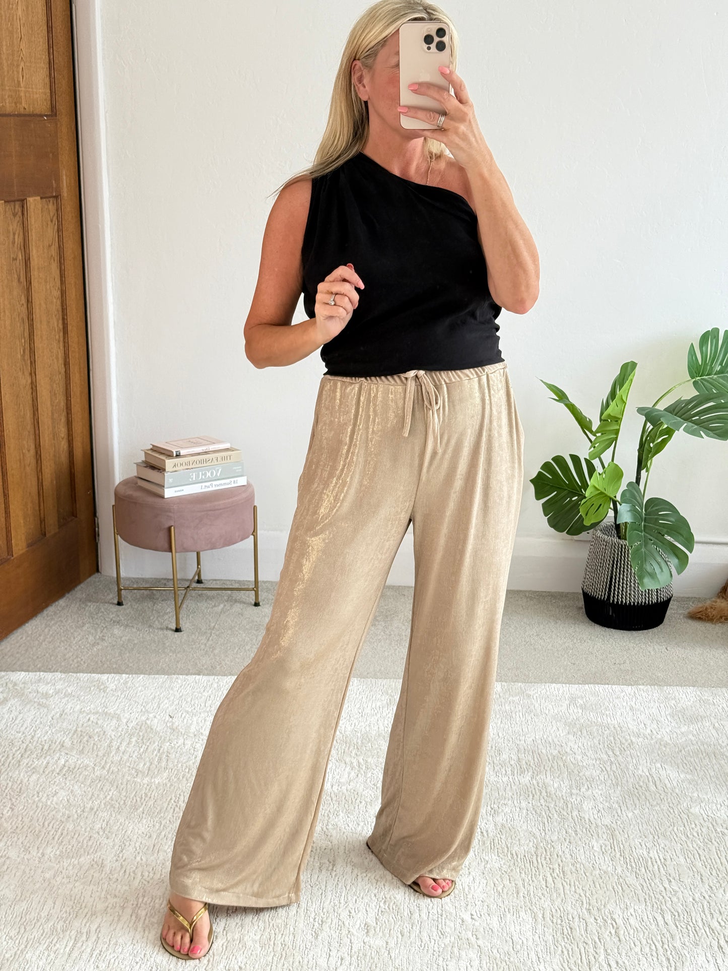 Gold Metallic Wide Leg Trousers