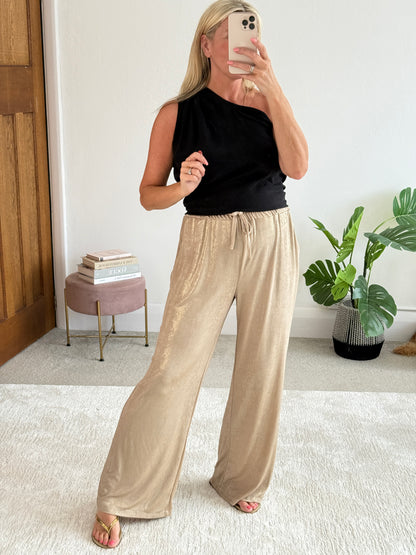 Gold Metallic Wide Leg Trousers