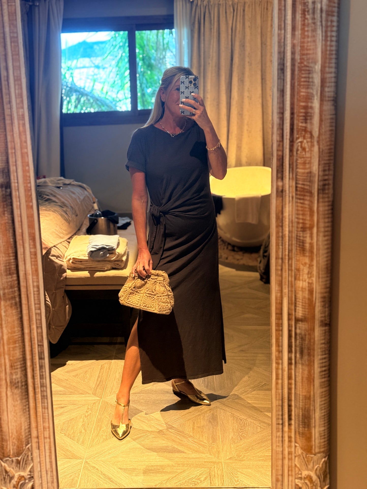 Chocolate Side Tie S/S Jersey Dress