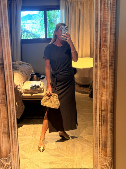 Chocolate Side Tie S/S Jersey Dress