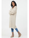 Flo Stripe Long Cardigan - Cream/Taupe