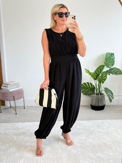 Black Elasticated Sleeveless Harem Jumpsuit
