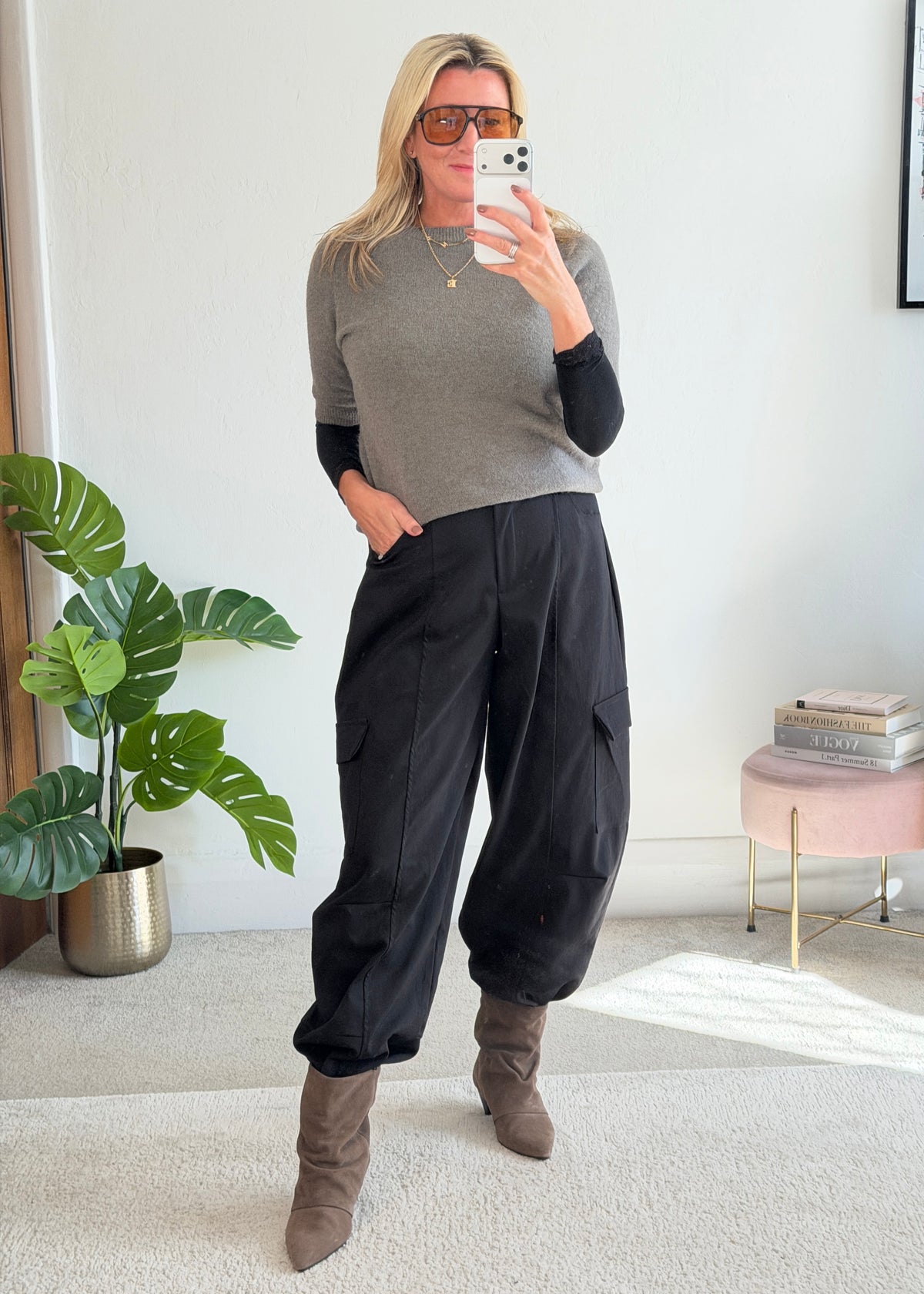 Black Barrel Leg Cargo Trousers