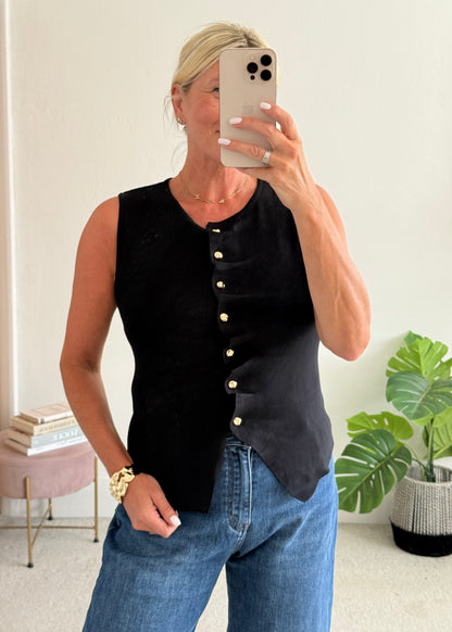 Black Tailored Knit Waistcoat