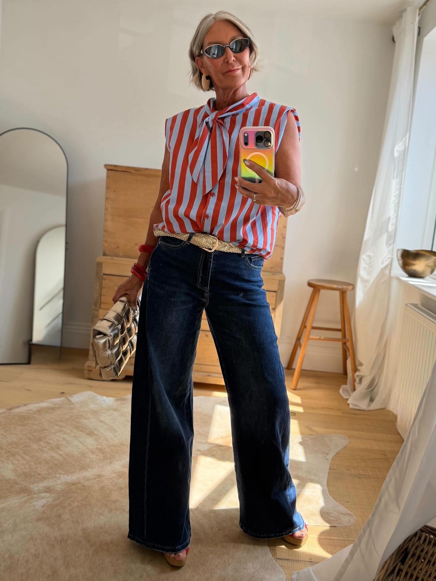 Dk Blue Denim Wide Panel Leg Jeans