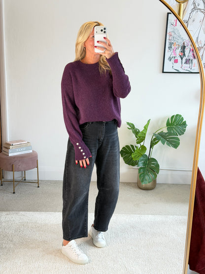 Chocolate Alpaca Mix Button Cuff Jumper