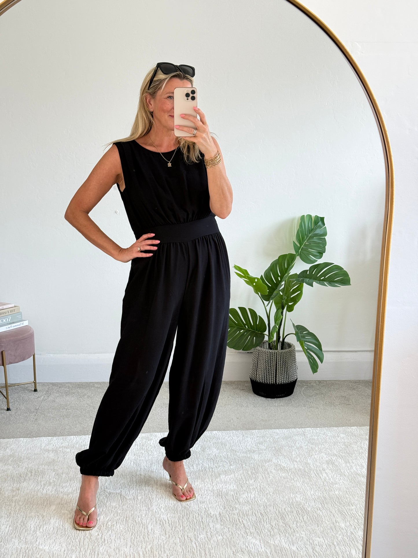 Black Elasticated Sleeveless Harem Jumpsuit