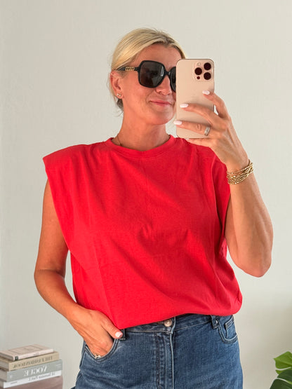 Red Structured Shoulder T-Shirt
