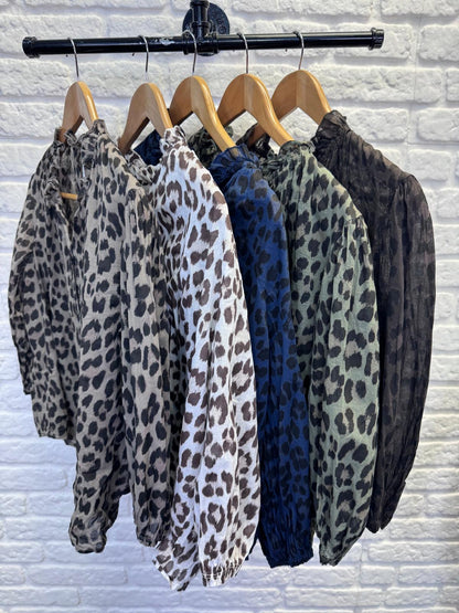 Pink Leopard 3/4 Puff Sleeve Blouse