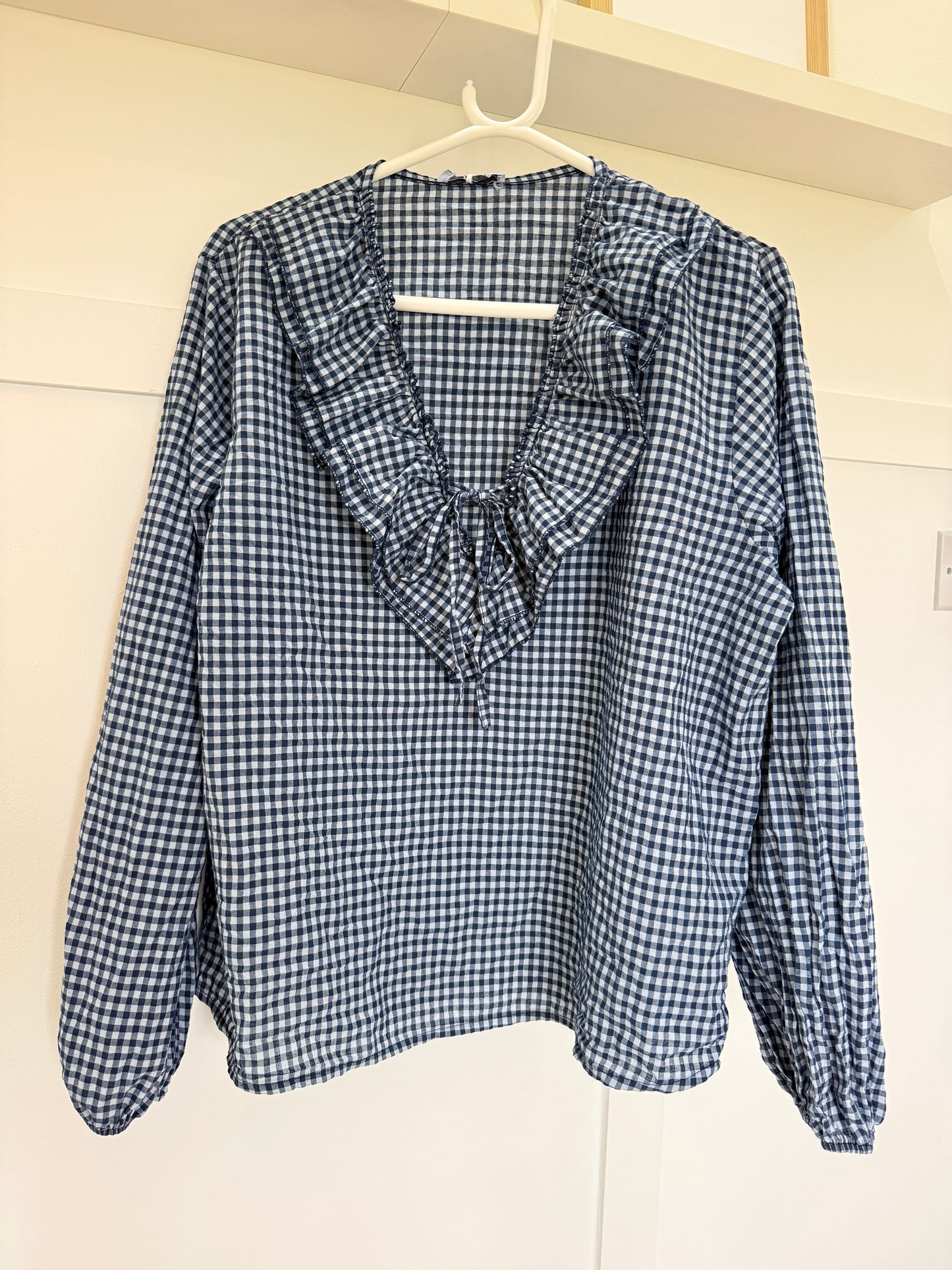 Pink Gingham Ruffle Blouse
