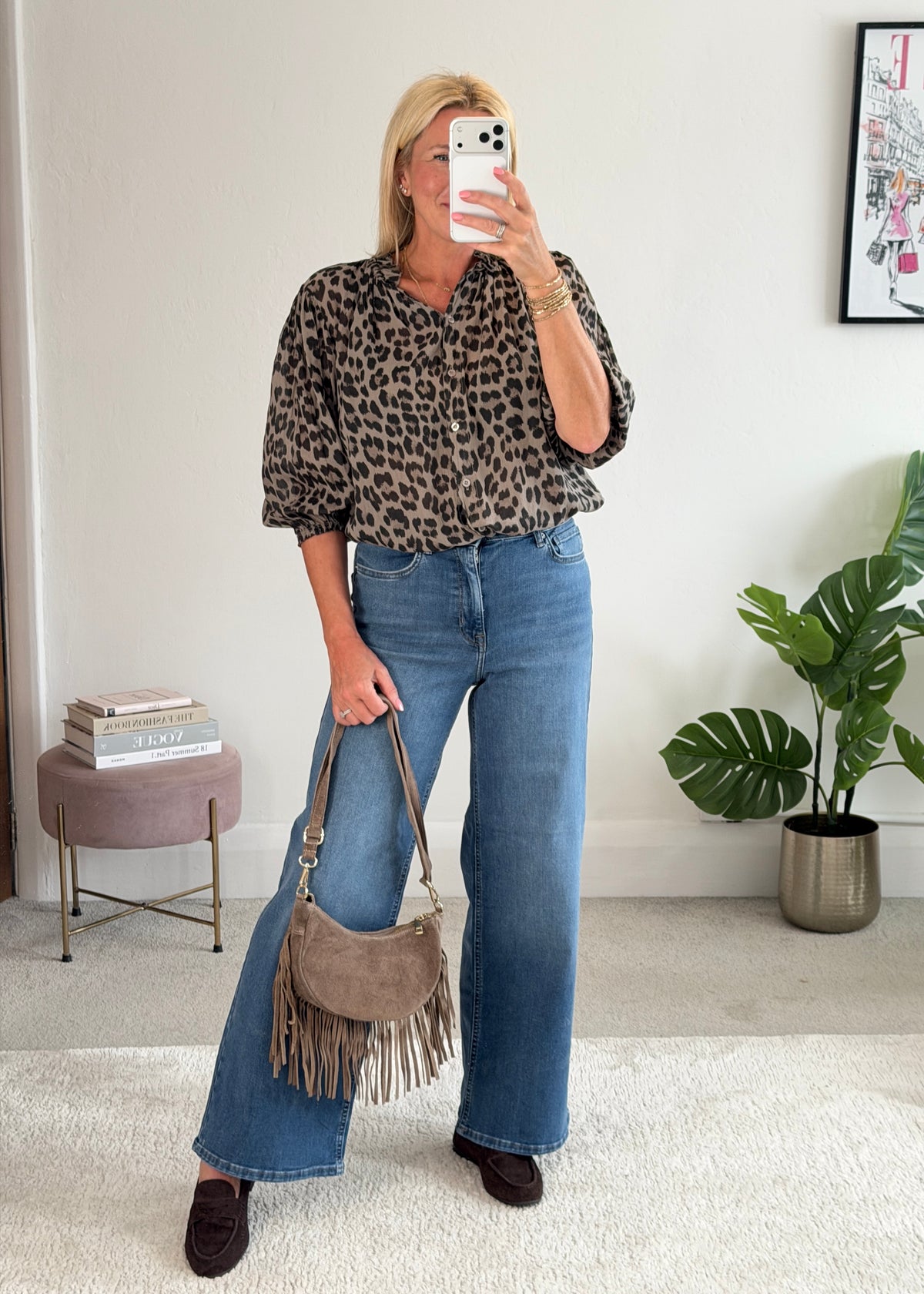 Mocha Leopard 3/4 Puff Sleeve Blouse