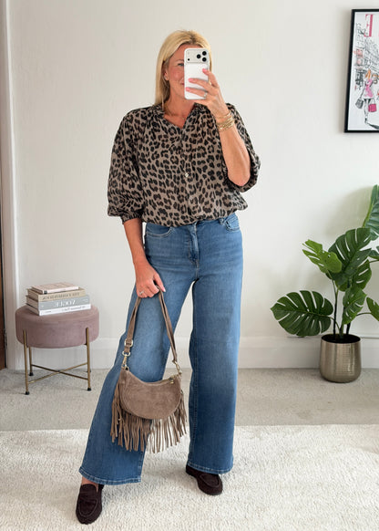 Mocha Leopard 3/4 Puff Sleeve Blouse